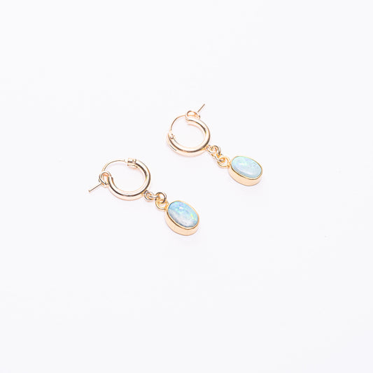 Australian Opal & Gold Hoop Earrings