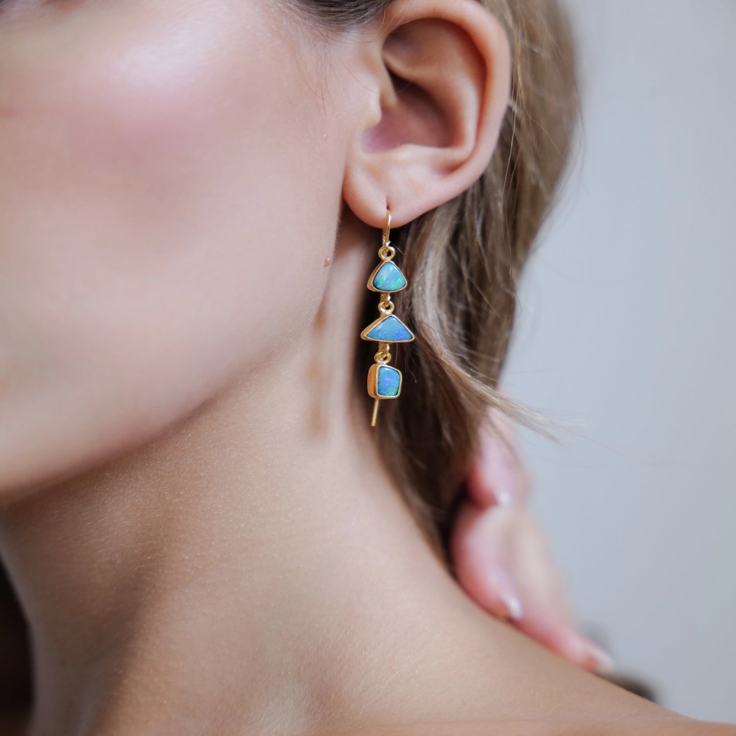 Triple Drop Australian Opal Threaded Earrings