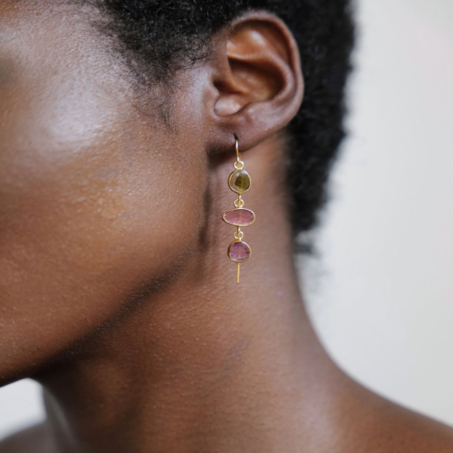 Triple Drop Watermelon Tourmaline Earrings