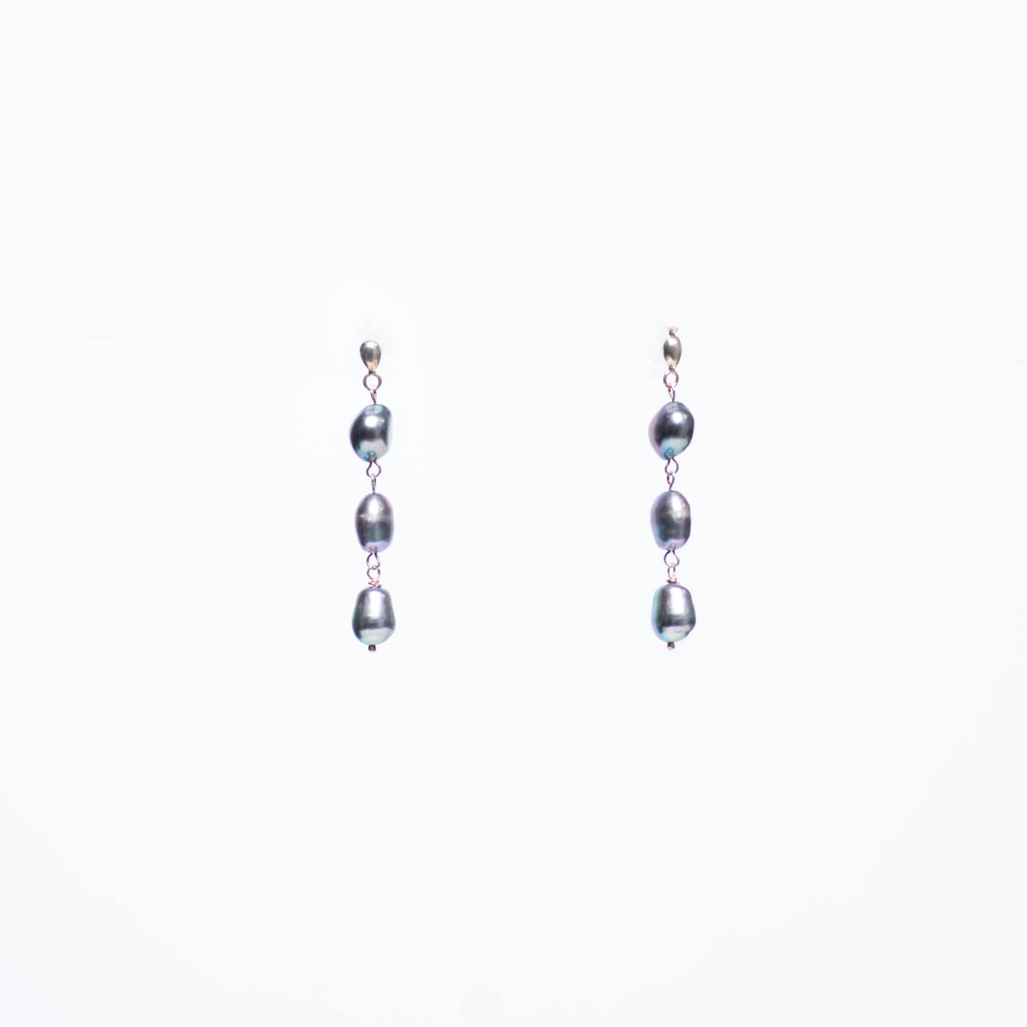 Triple Drop Silver Peacock Pearl Earrings