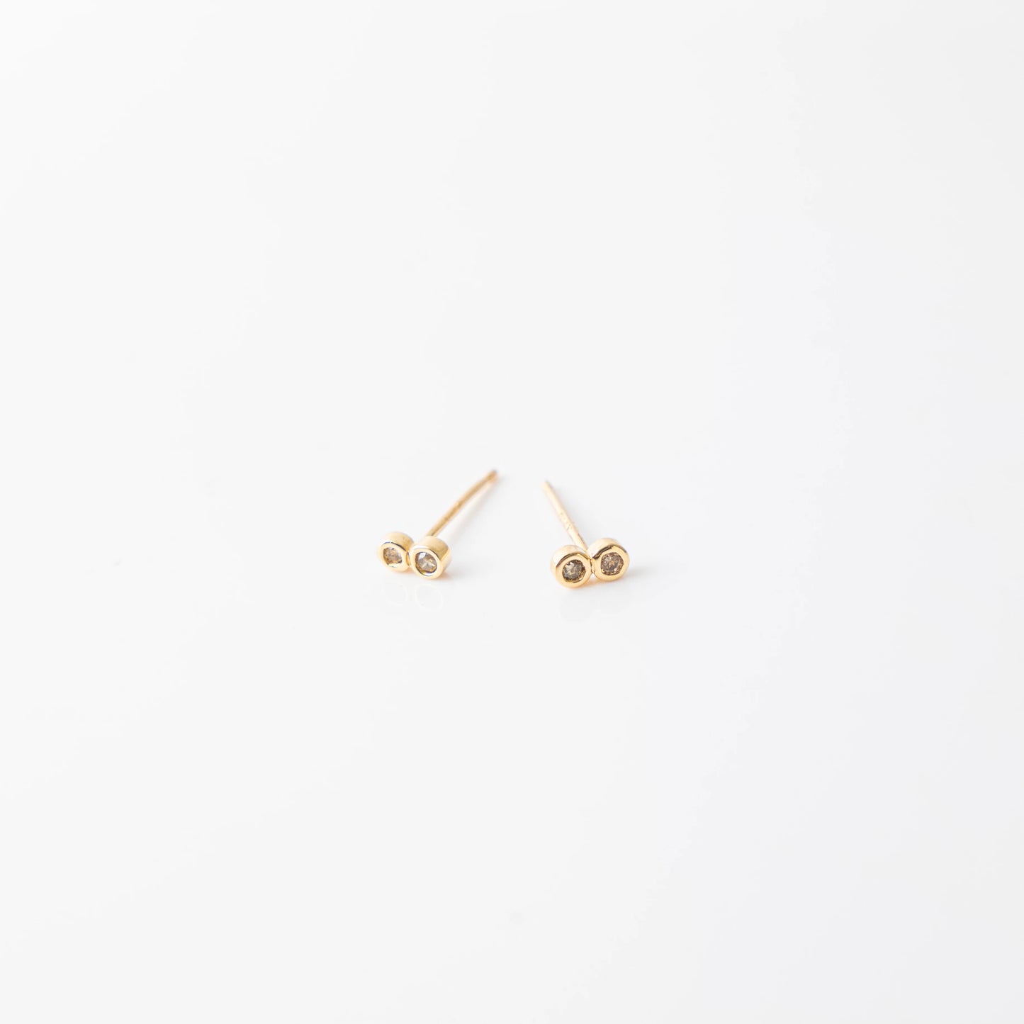 Double Champagne Diamond Bezel Stud Earrings