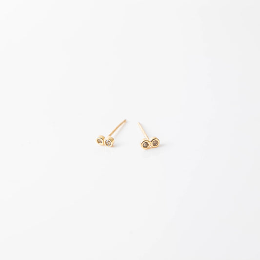 Double Champagne Diamond Bezel Stud Earrings